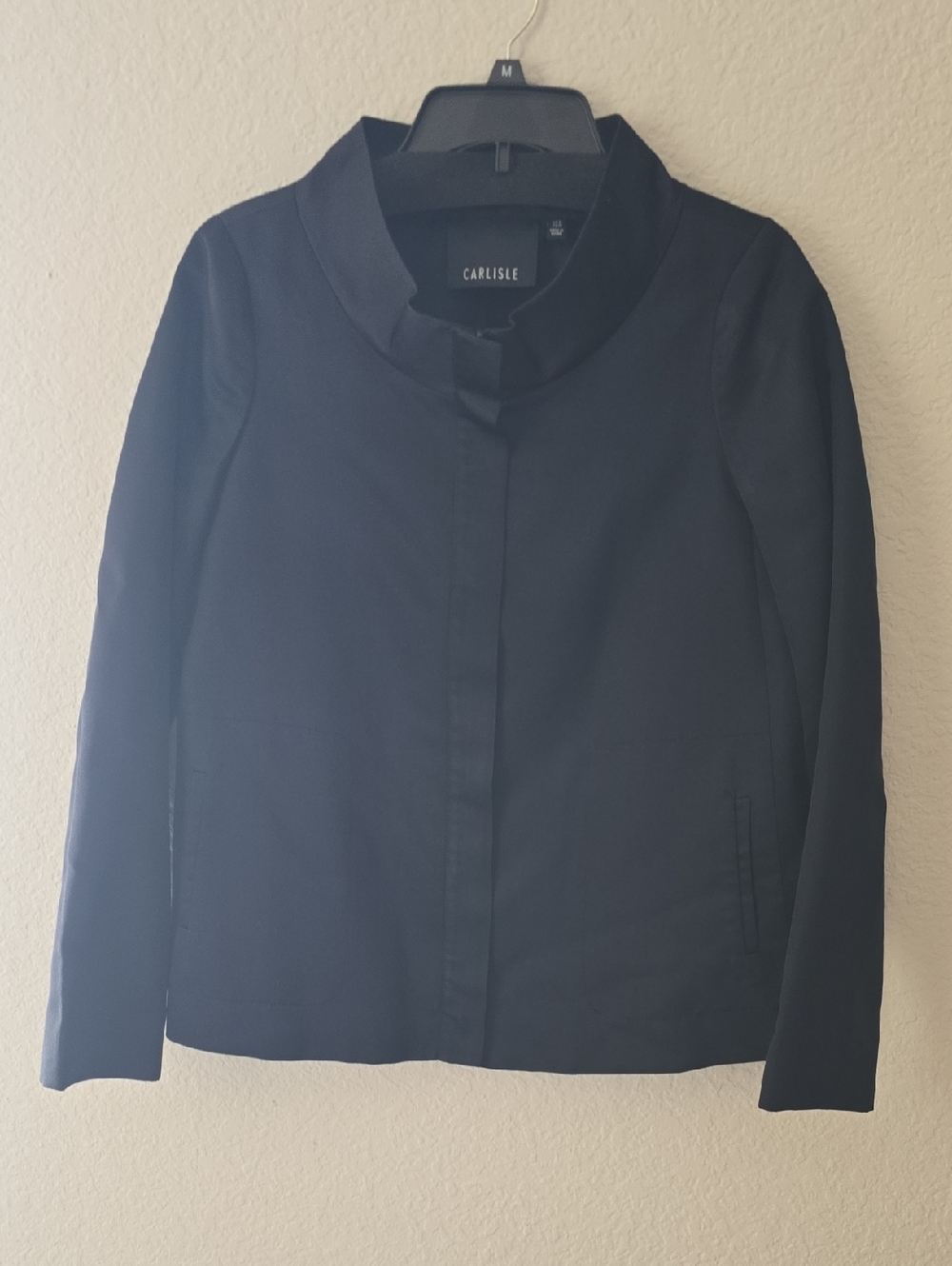 Carlisle Women's Black Modern Collar Satin Jacket, Sz 8